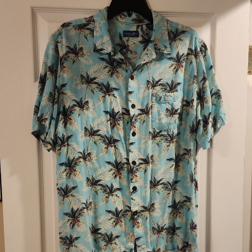 Caribbean Joe Aqua Palm Tree Men's Shirt